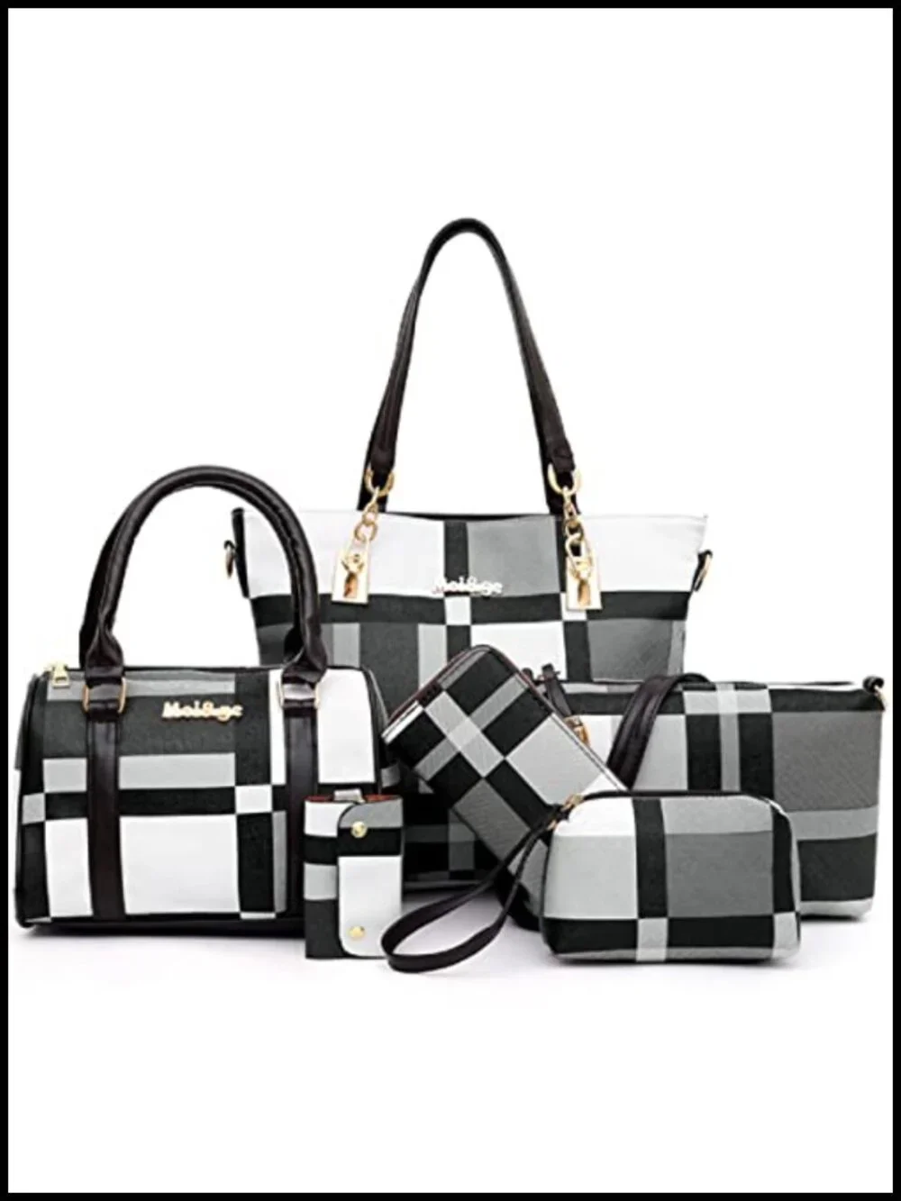 6-Piece PU Leather Handbag Set: Tote, Shoulder, Crossbody, Purse, Clutch, Key